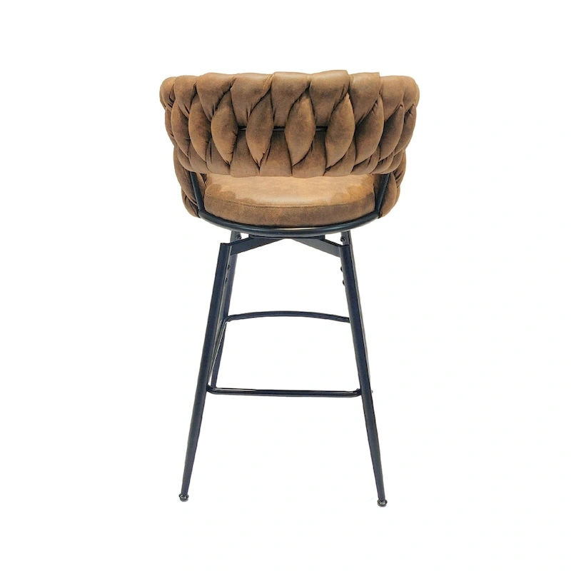Counter Height Bar Stools Set of 2, Swivel Bar Stools with Woven Back, Kitchen Island Chairs with Footrest and Metal Frame