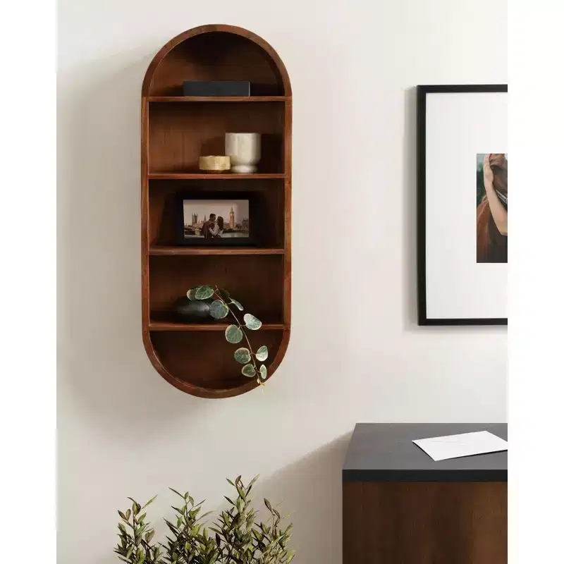 Kate and Laurel Hutton Wood Capsule Wall Shelf, Walnut Brown, 13x33