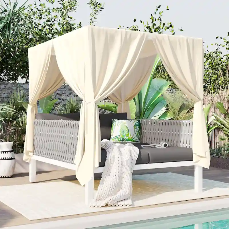 Outdoor Patio Sunbed with Curtains