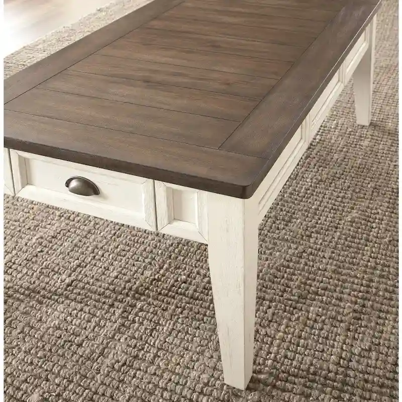 Two-Tone Coffee Table with Storage Drawers - Antique White & Dark Oak