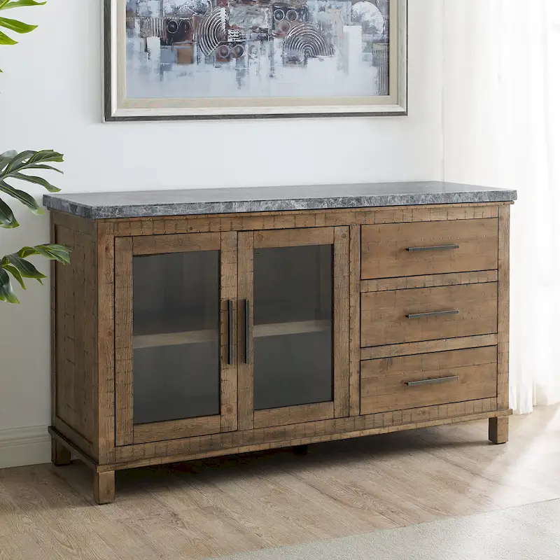Grey / White Marble Top Farmhouse Style Dining Server Sideboard