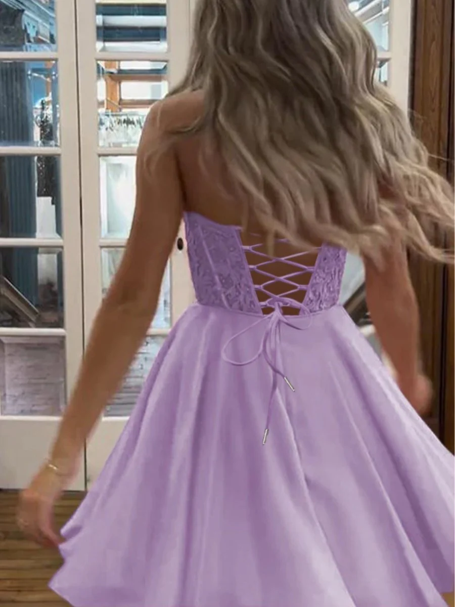 Lavender - Strapless Chiffon A Line Short Homecoming Dresses With Appliques