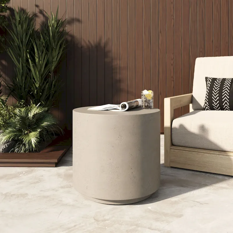 Grey Round Concrete End Table, Outdoor