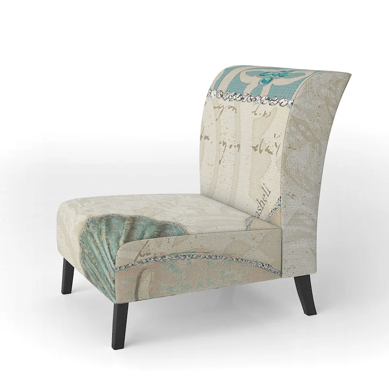 Designart Seastar And Blue Sea Shell II Upholstered Nautical & Coastal Accent Chair - Arm Chair