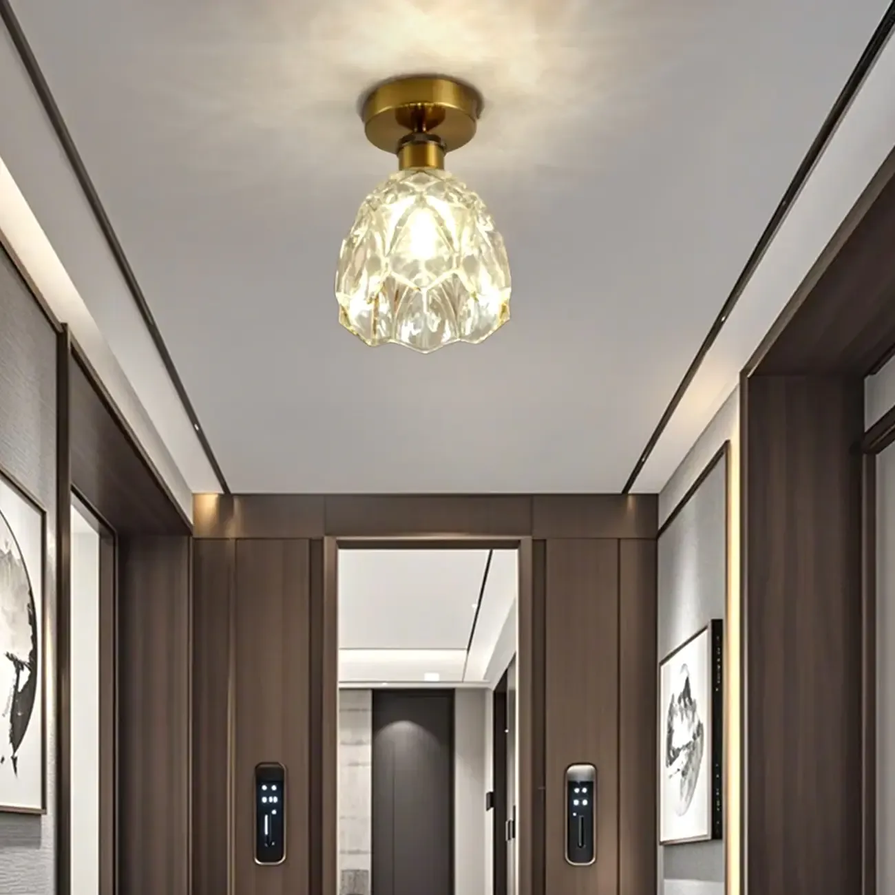 Black Conical Clear Glass Modern Semi Flush Ceiling Light