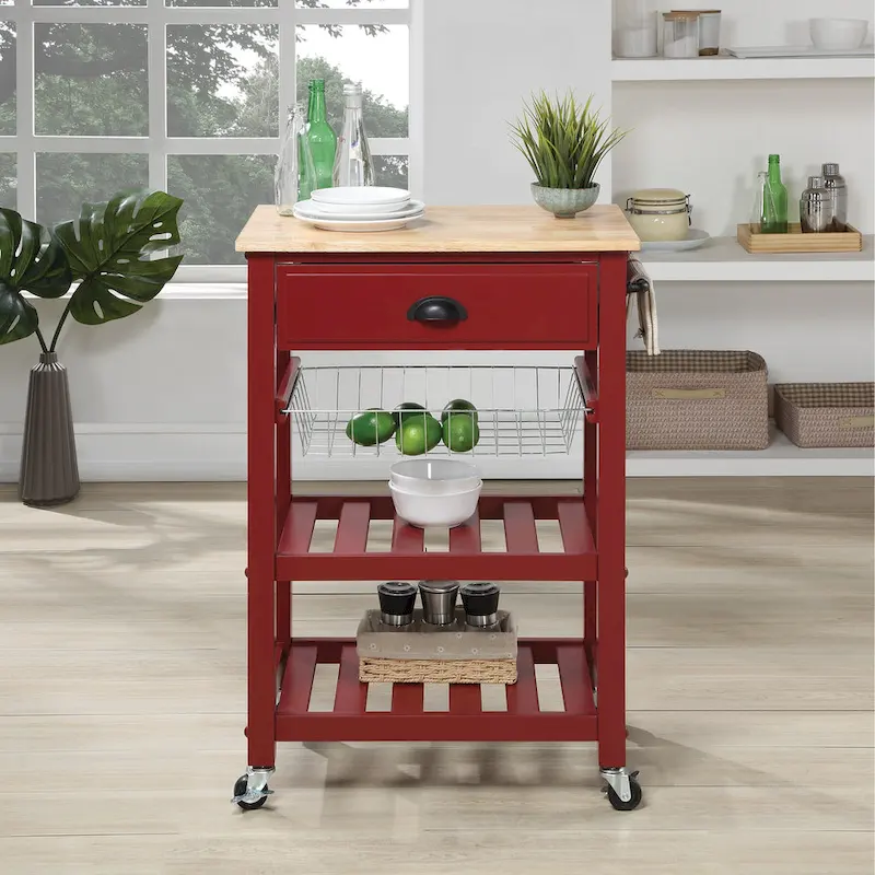 Kitchen Cart with Wood Top - Natural Wood, Rolling Design, Single User