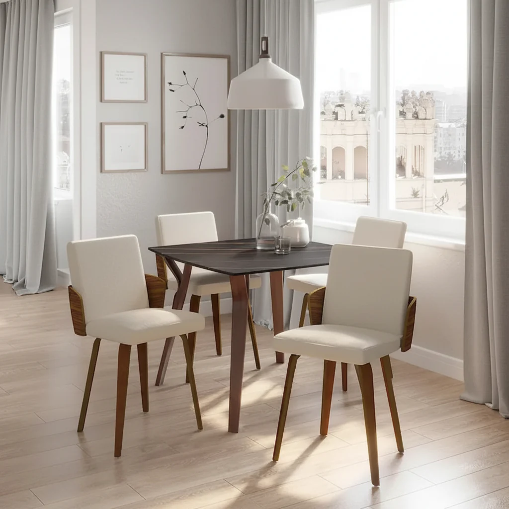 Dining Table with Textured Marble Top, Modern Style, Kitchen & Dining Room