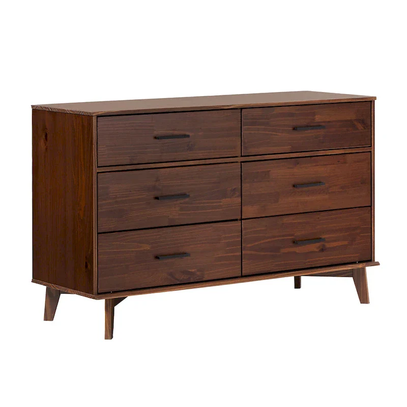 Natural Pine Wood 6-Drawer Dresser with Metal Handles