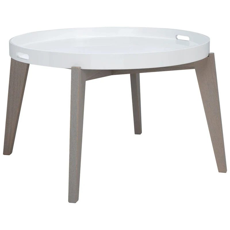 Round End Table with Removable Lacquer Tray – White & Grey, Contemporary Style