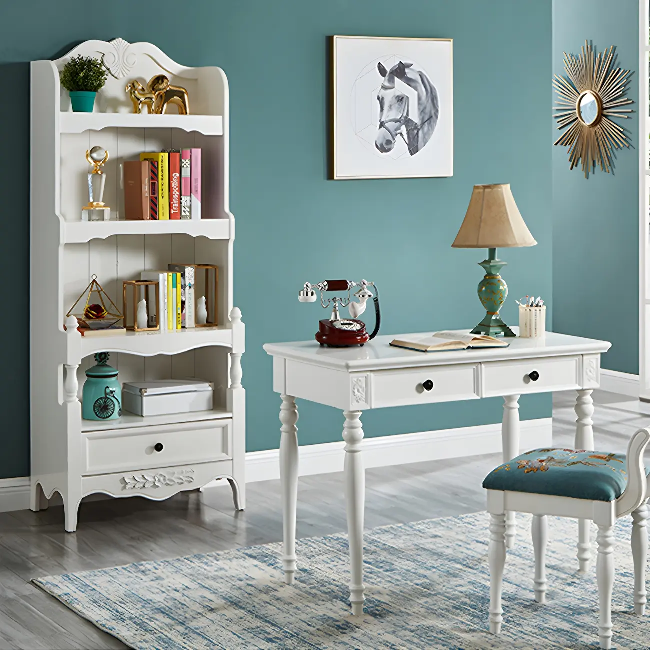 Traditional Wood 3-Shelf Brown Bookcase with Drawer