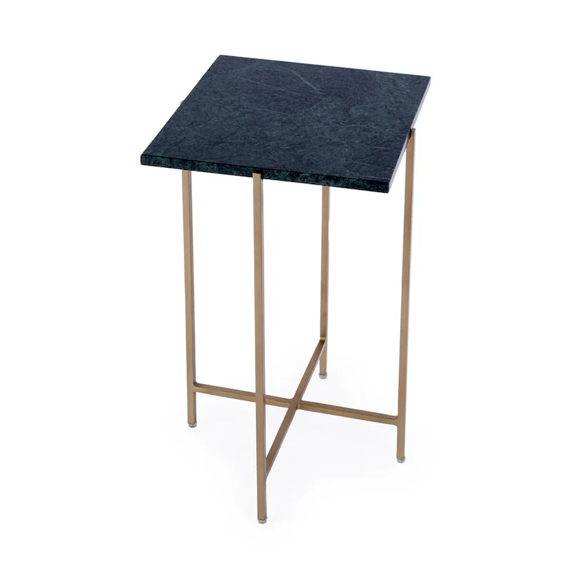Square Marble & Metal Accent Table | Glam Gold Base, Living Room Side Table