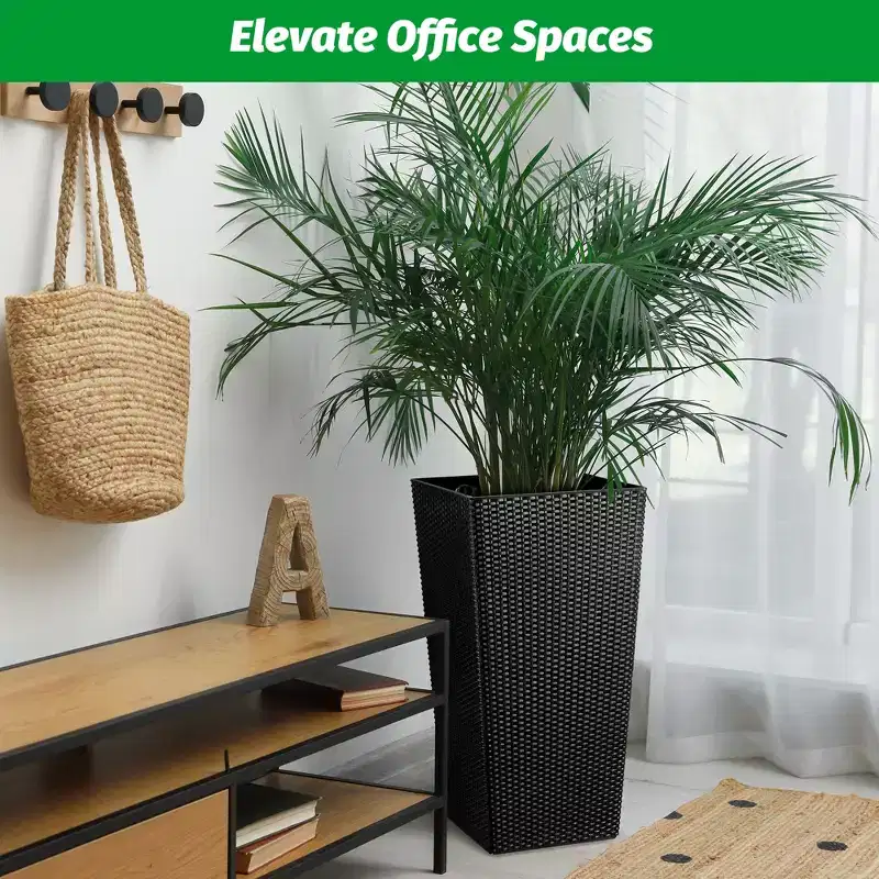 30 Inch Tall Planter Set of 2 Flower Pot with Water Level Monitor & Wheels Outdoor and Indoor for Patio, Living Room, or Home Office, Black
