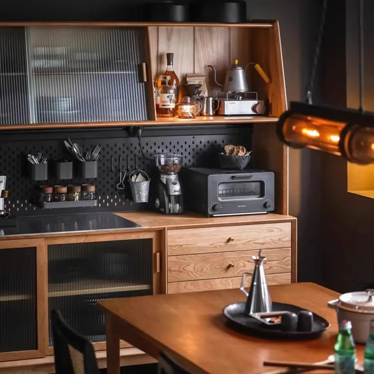 Modern Natural Wood Buffet Cabinet with Cabinets