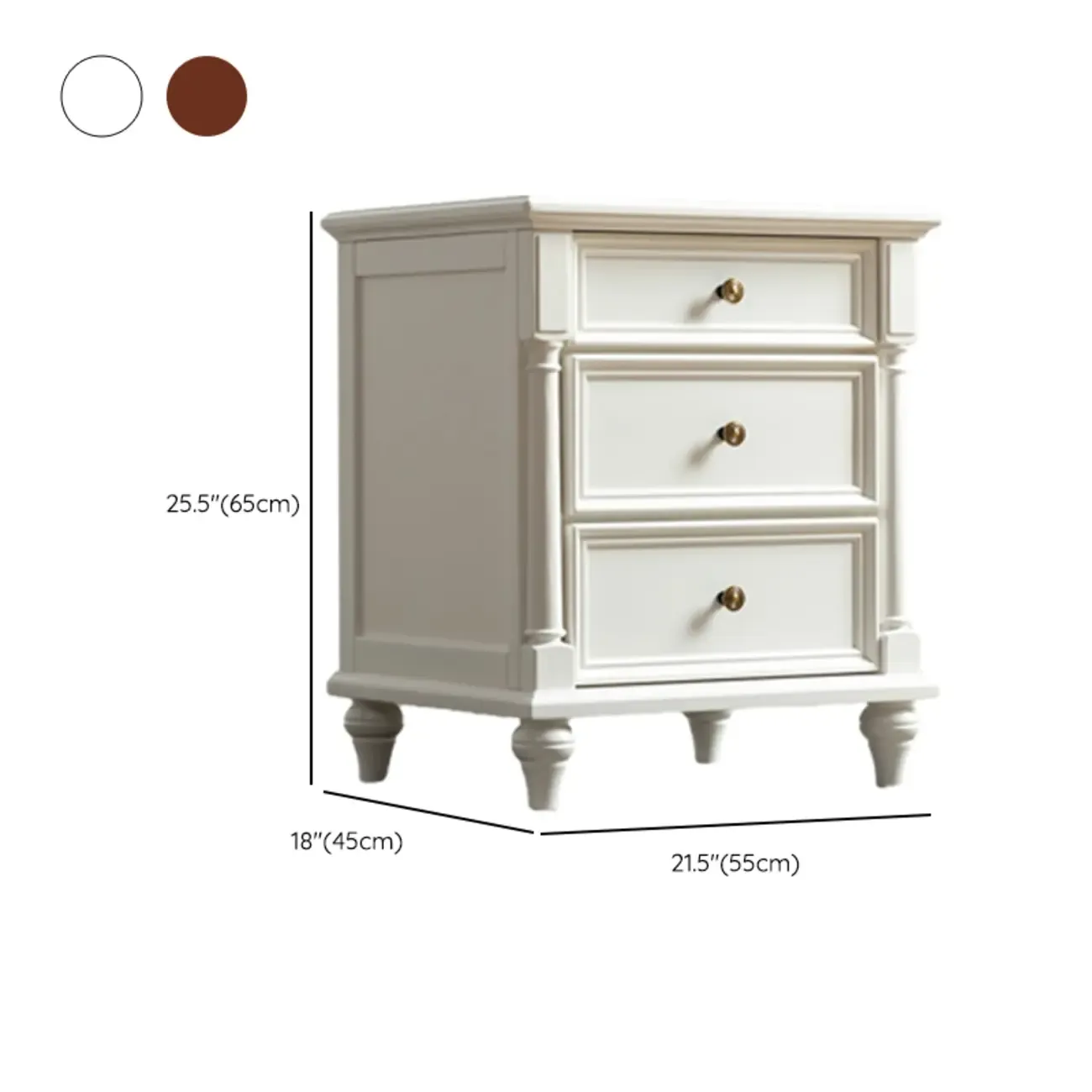 Traditional Ash Wood Nut-Brown 3-Drawer Bedroom Nightstand