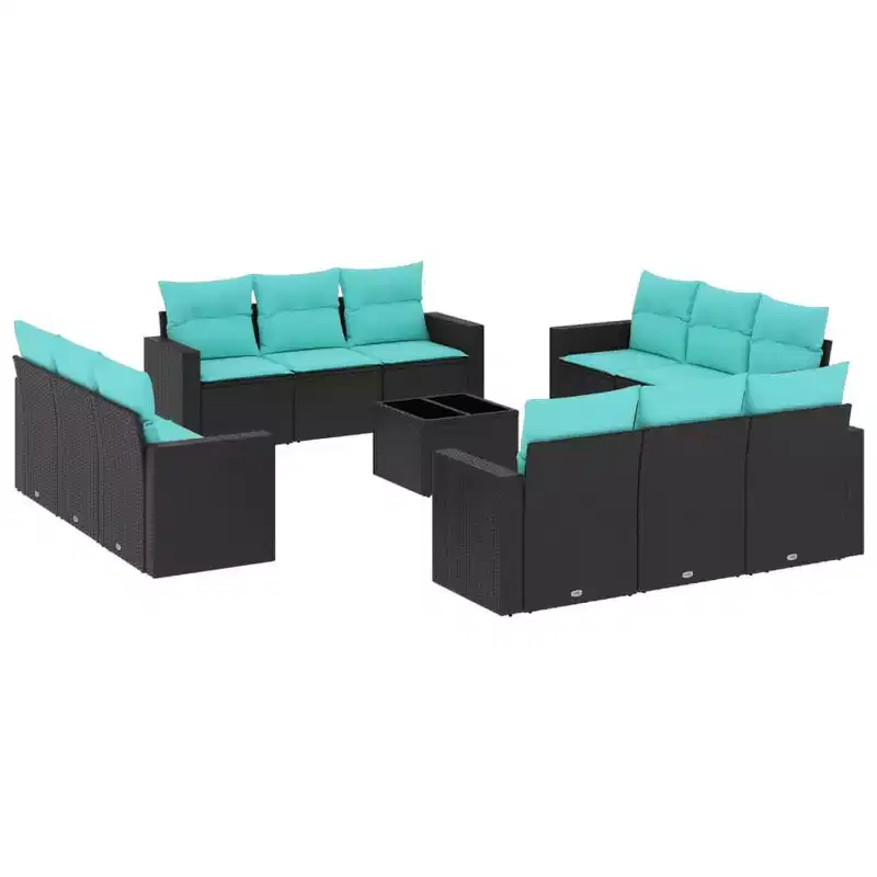 vidaXL 13 Piece Patio Sofa Set with Cushions Black Poly Rattan