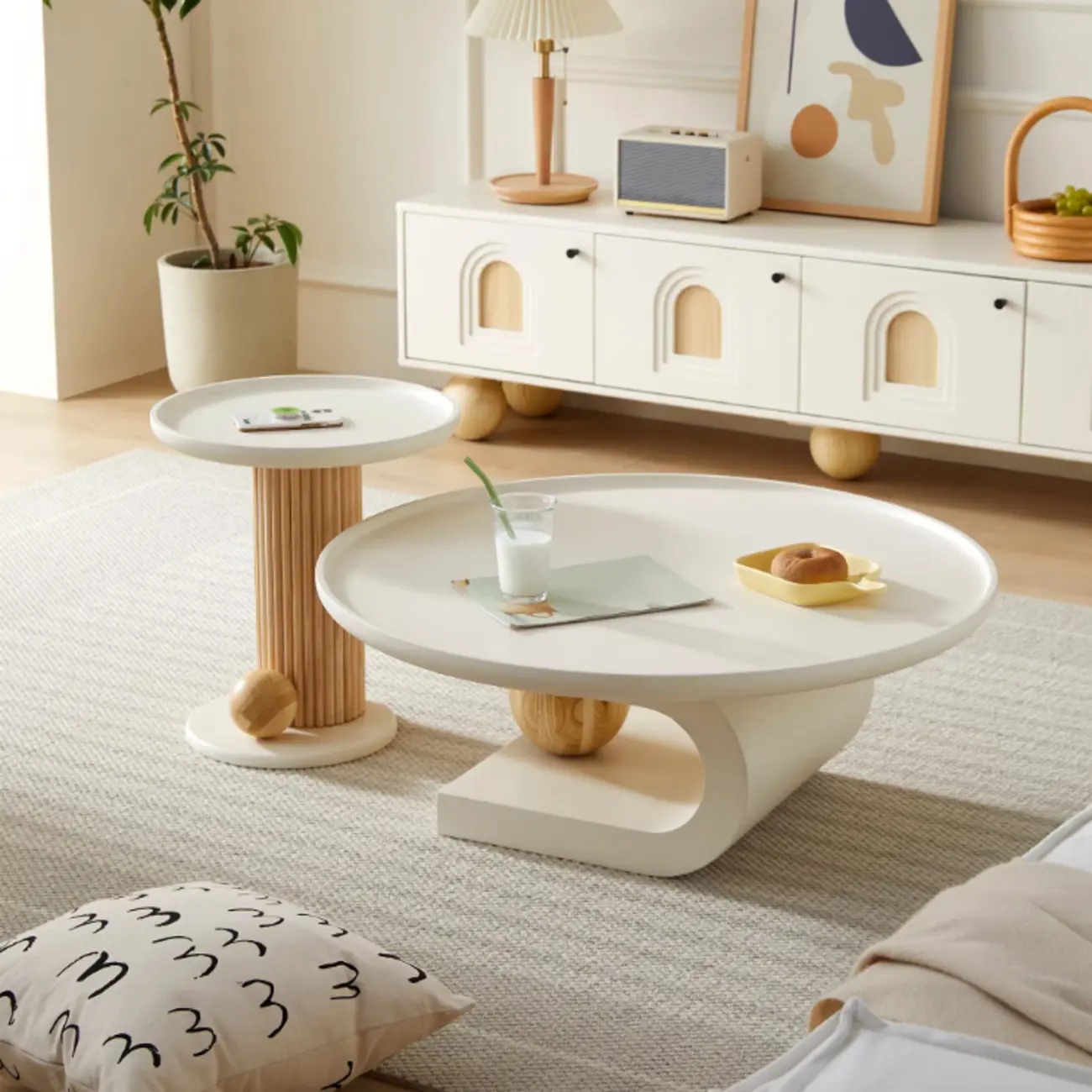 White Scandinavian Stylish Round Wood Coffee Table