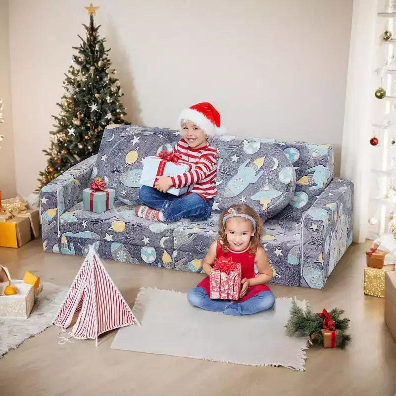 EROMMY Kids Couch, 12pcs Modular Kids Play Couch Kids Sofa with Green Glow, Versatile Toddler Couch for Playroom