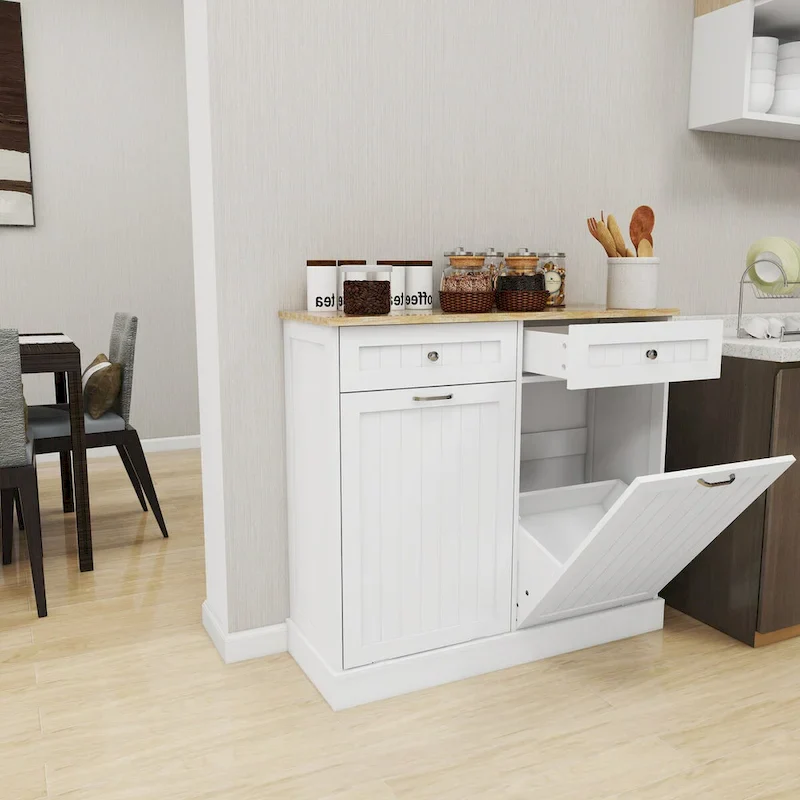 Kitchen Trash Cabinet with 2 Drawers