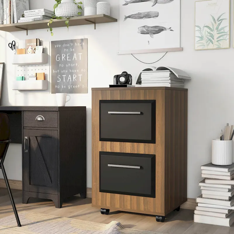 Urban Two-Drawer Mobile File Cabinet with Iron Bar Pulls
