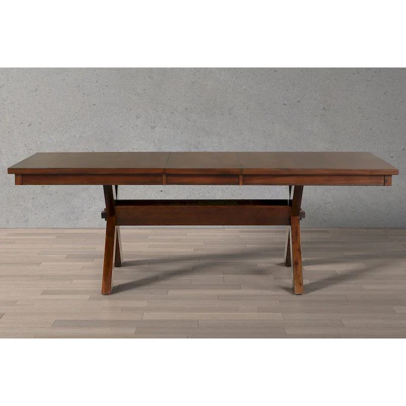 Roundhill Furniture Karven Wood 9-Piece Dining Set, Extendable Trestle Dining Table with 8 Chairs, Dark Hazelnut