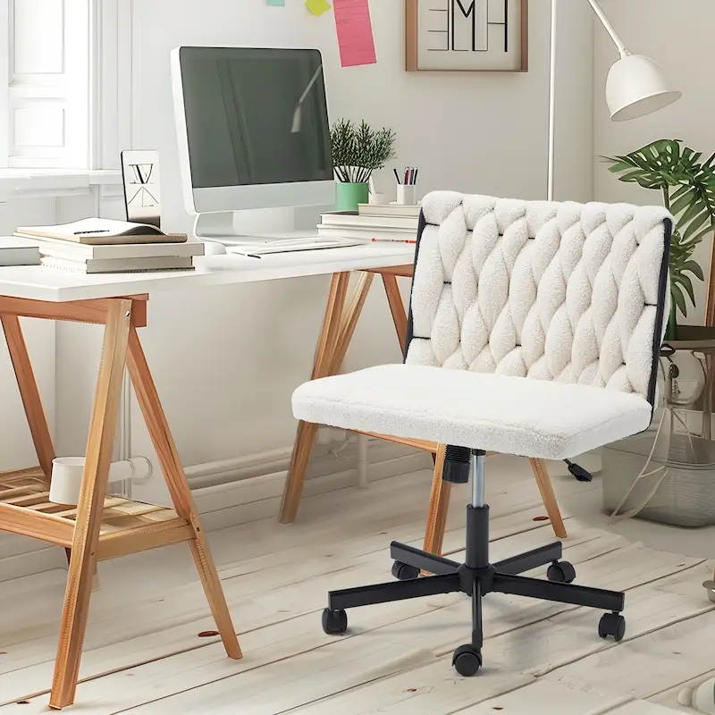 Armless Criss-Cross Chair with Wheels | Height Adjustable | White / Cherry / Beige / Pink / Grey | For 1 Person