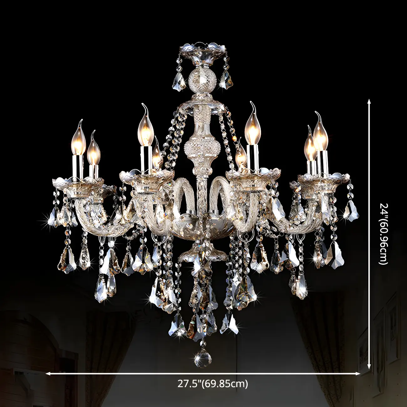 Mid-Century Modern Crystal Candelabra Chandelier