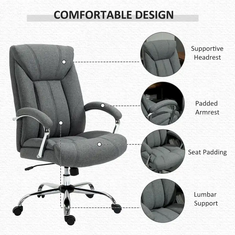 Vinsetto High Back Swivel Home Office Chair Task Ergonomic Linen Fabric Computer Chair, with Arm, Adjustable Height