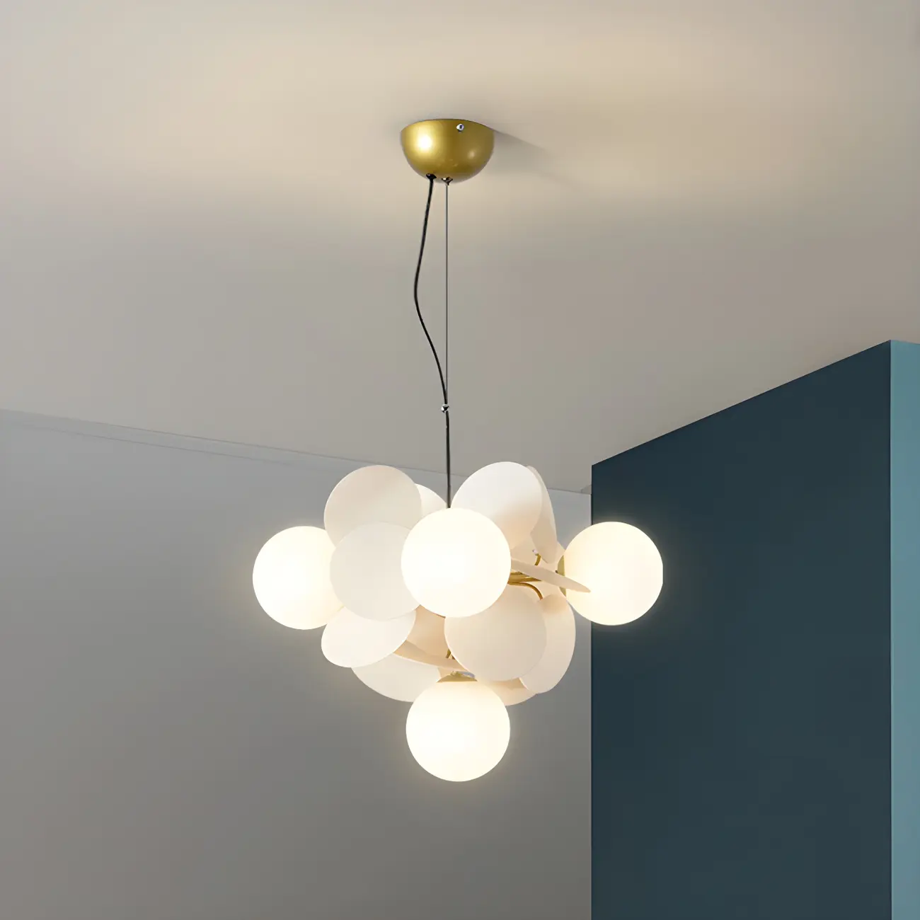 Pastel Sphere Glass and Metal Starburst Chandelier