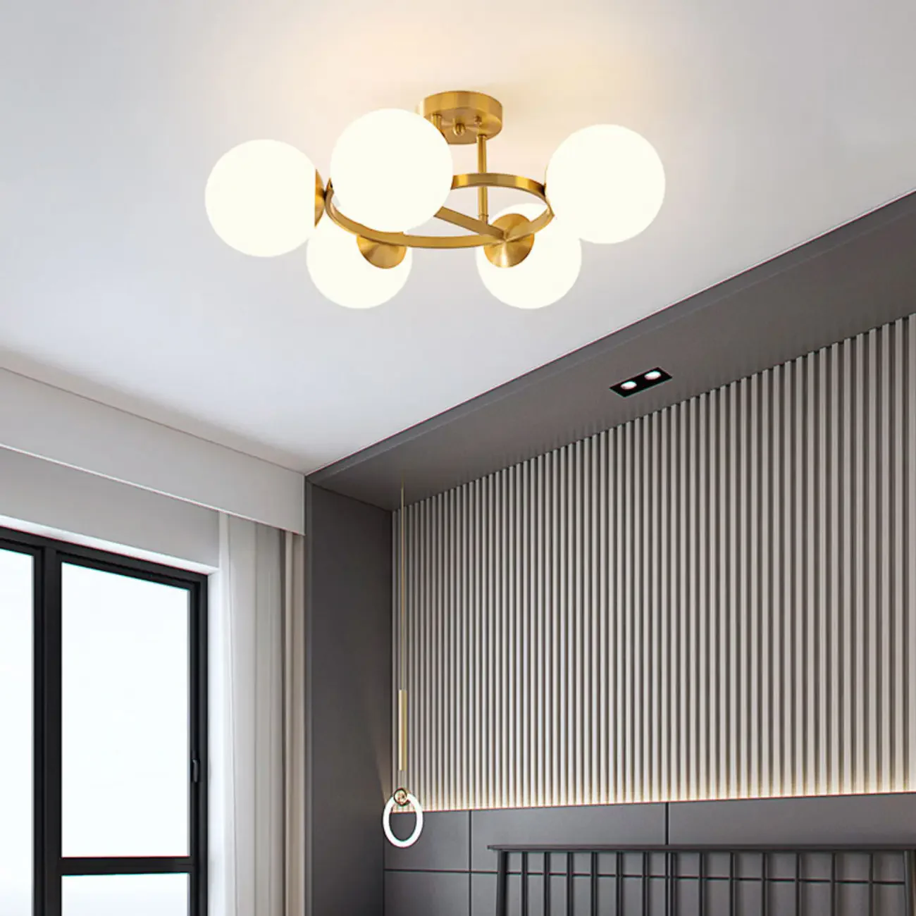 Modern Gold Loop Globe Glass Semi Flush Ceiling Light