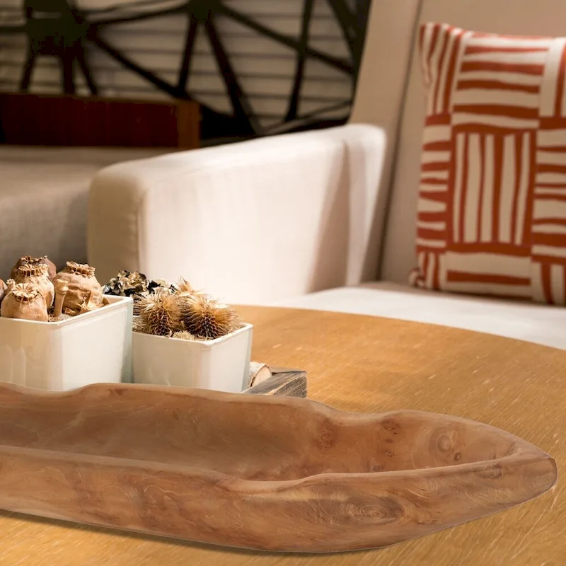 Nordic Teak Viking Boat Natural Teak Table Centerpiece