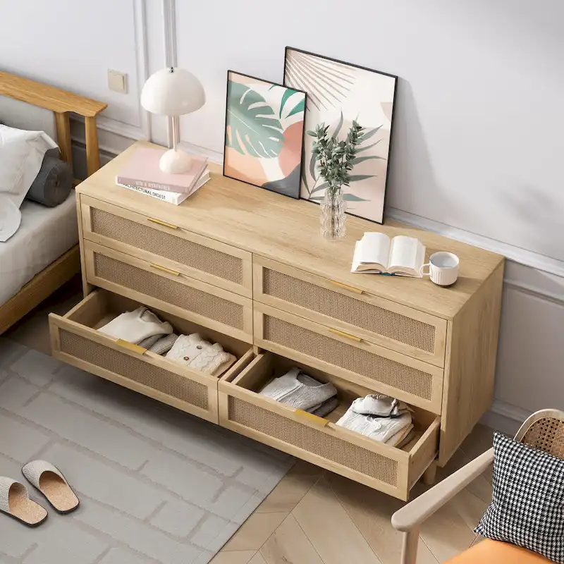 6-Drawer Rattan Storage Dresser