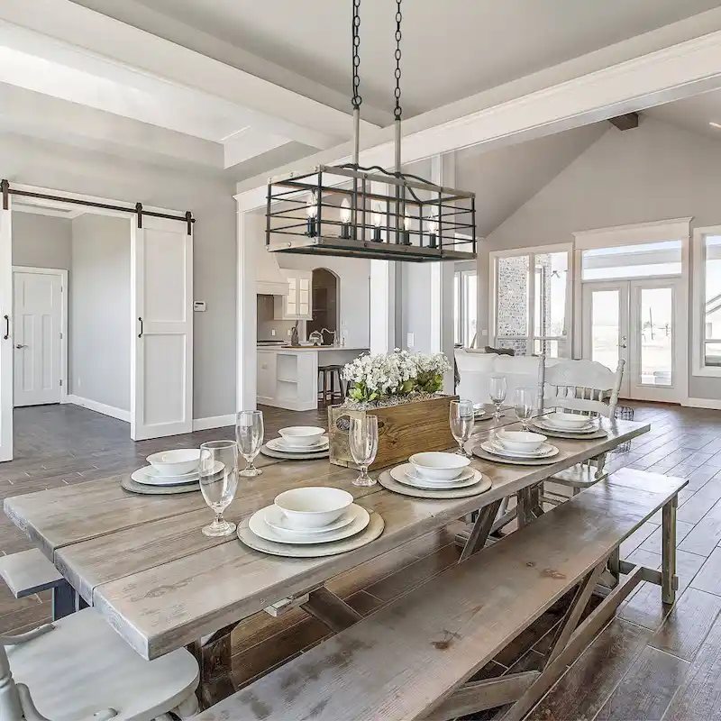 Farmhouse 5-Light Wood Grain Chandelier Kitchen Island Lights - L26 XW10.2 XH19.7