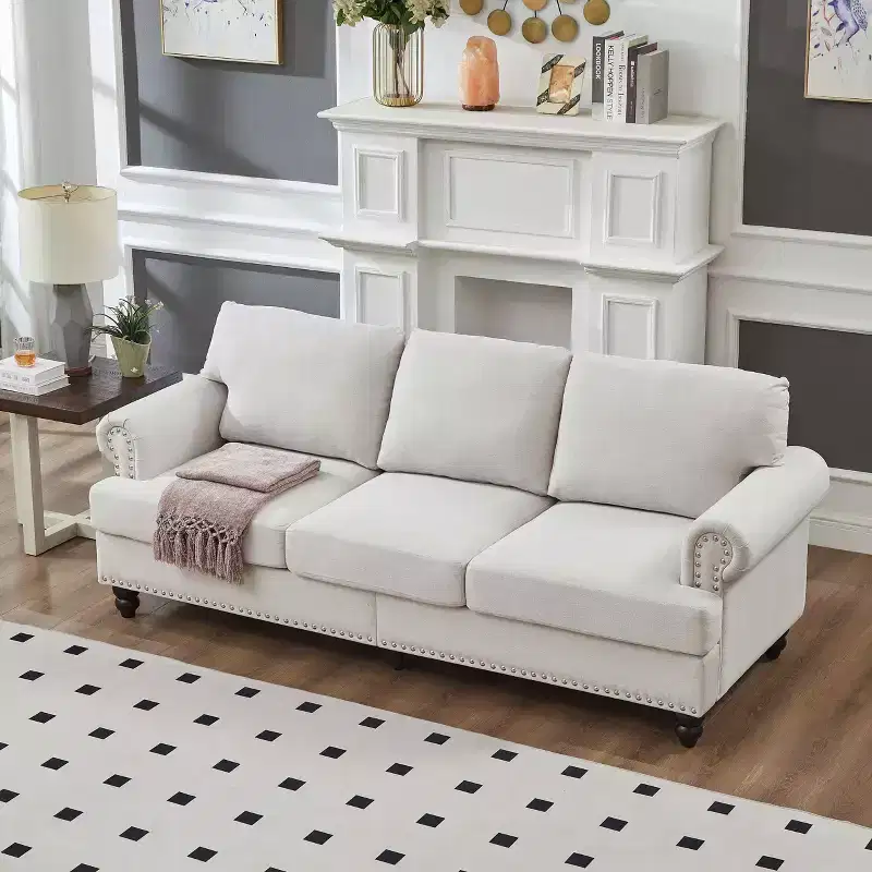 MAYEERTY Modern Sectional Sofa Classic Design with Nails Living Room 5 Seaters Upgolstered Polyester Beige