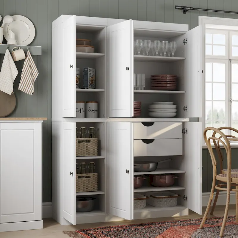 Palace Imports 100% Solid Wood China Pantry with Glass or Solid Wood Doors and 2-Drawers - 48.5  x 71.5