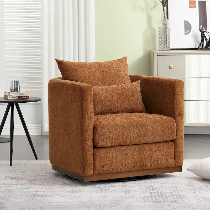 Brown Chenille Swivel Accent Chair