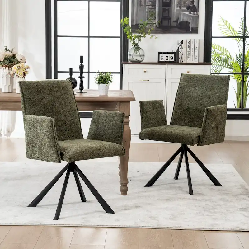 Upholstered Swivel Chair with High Back and Open Armrests