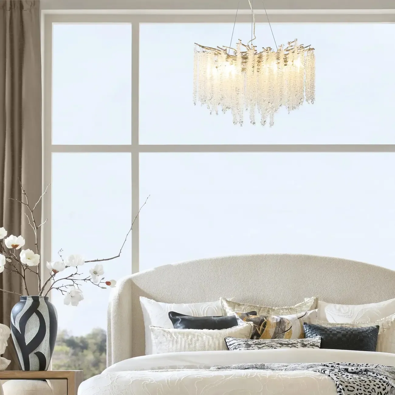 Modern 6-Light Branch Style Crystal Beaded Chandelier