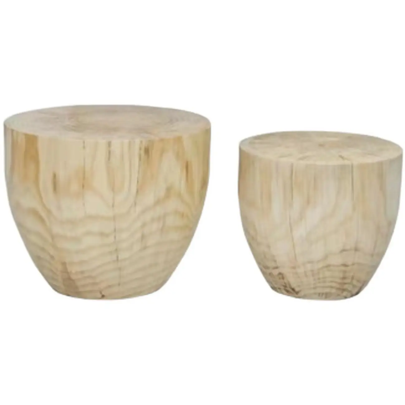 Natural Wood Drum-Shaped Nesting Chairside Table