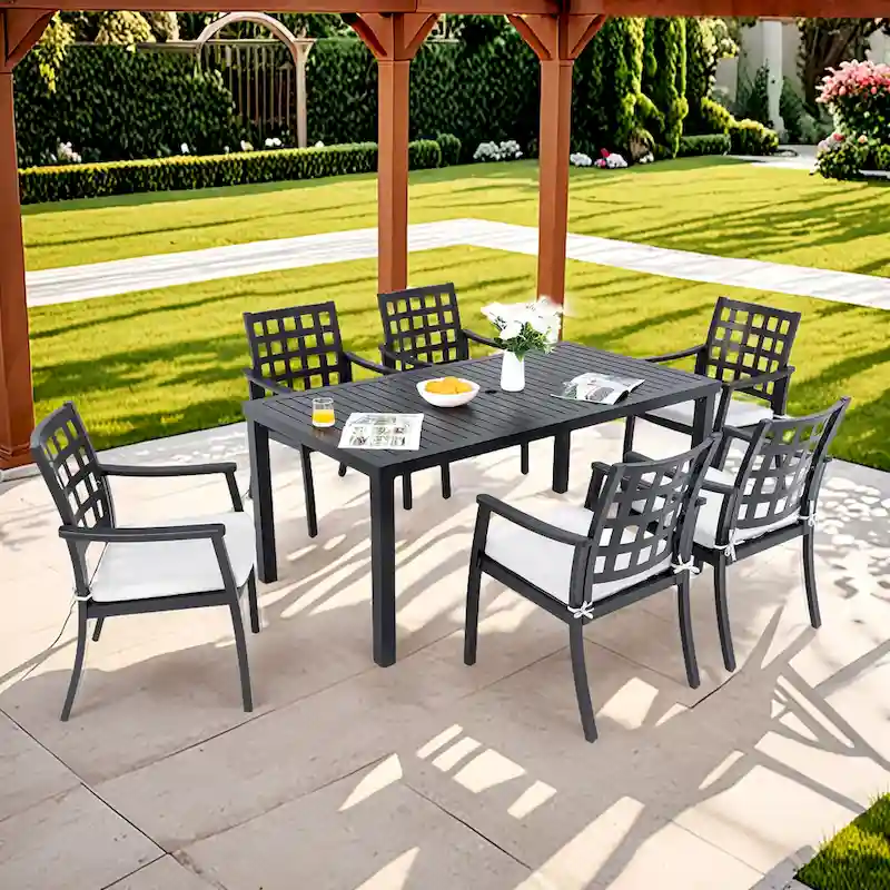 Modern Classic 7-Piece Outdoor Patio Dining Set,a Rectangular Table and Six Stationary Dining Chairs