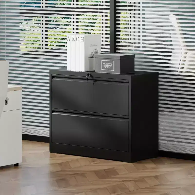 VIYET 28 2-Drawer White Lateral File Cabinet with Lock - Heavy-Duty Steel Storage for Letter/Legal/A4/F4, 110lbs Per Drawer, Under Desk, Modern