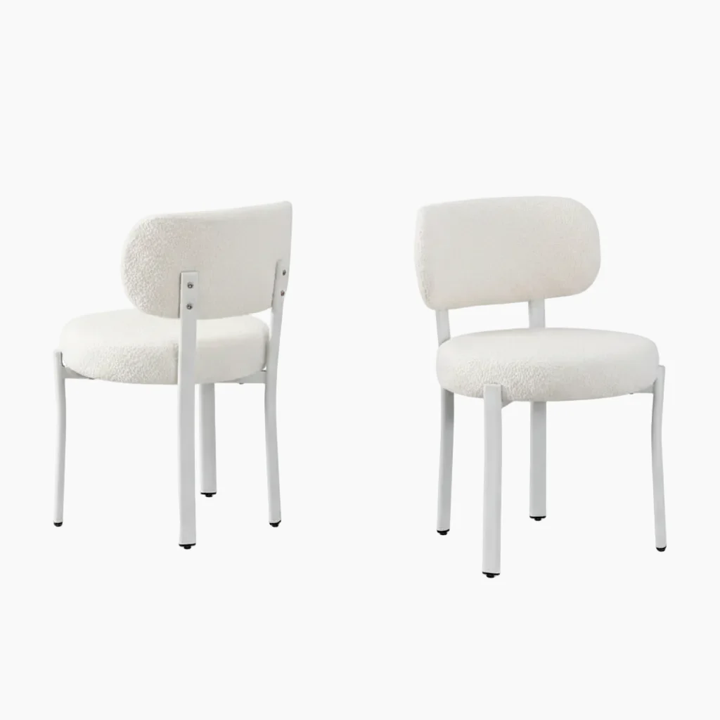 Upholstered Modern Boucle Dining Room Chairs with White Metal Legs