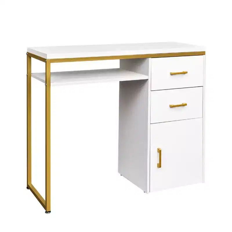 Karl Home | White 2-Drawer Computer Desk with Storage and Keyboard Tray