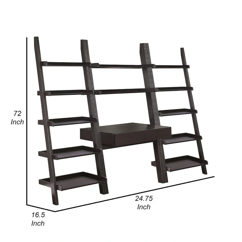 Api 3 Piece Angular Ladder Desk Set, 1 Drawer, 12 Shelves, Cappuccino Brown