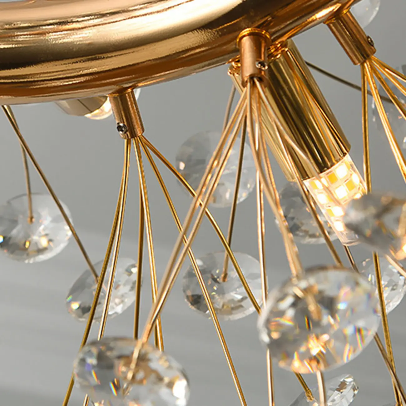 Adjustable Height Gold Crystal Globe Starburst Chandelier