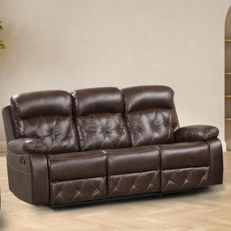 Owen 3-Piece Brown Breathable Leather Manual Reclining Sofa Set