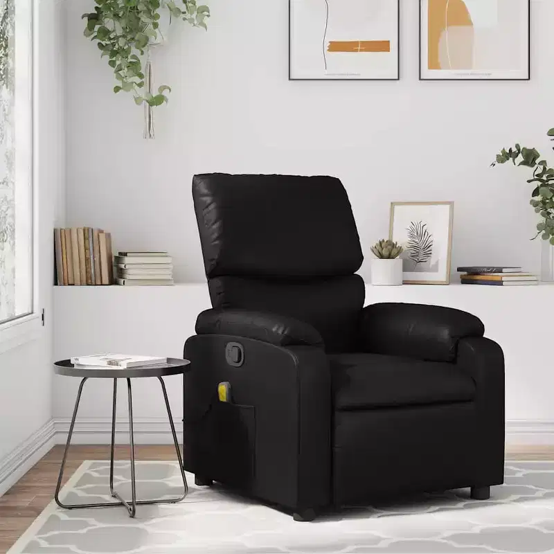 vidaXL Massage Recliner Chair Black Faux leather, metal, plywood Single