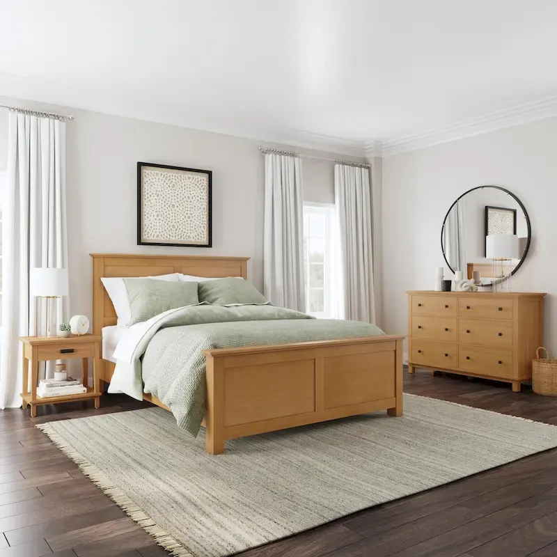 Oak Park Brown Wood 3-Piece Queen Bed, Nightstand and Dresser Set