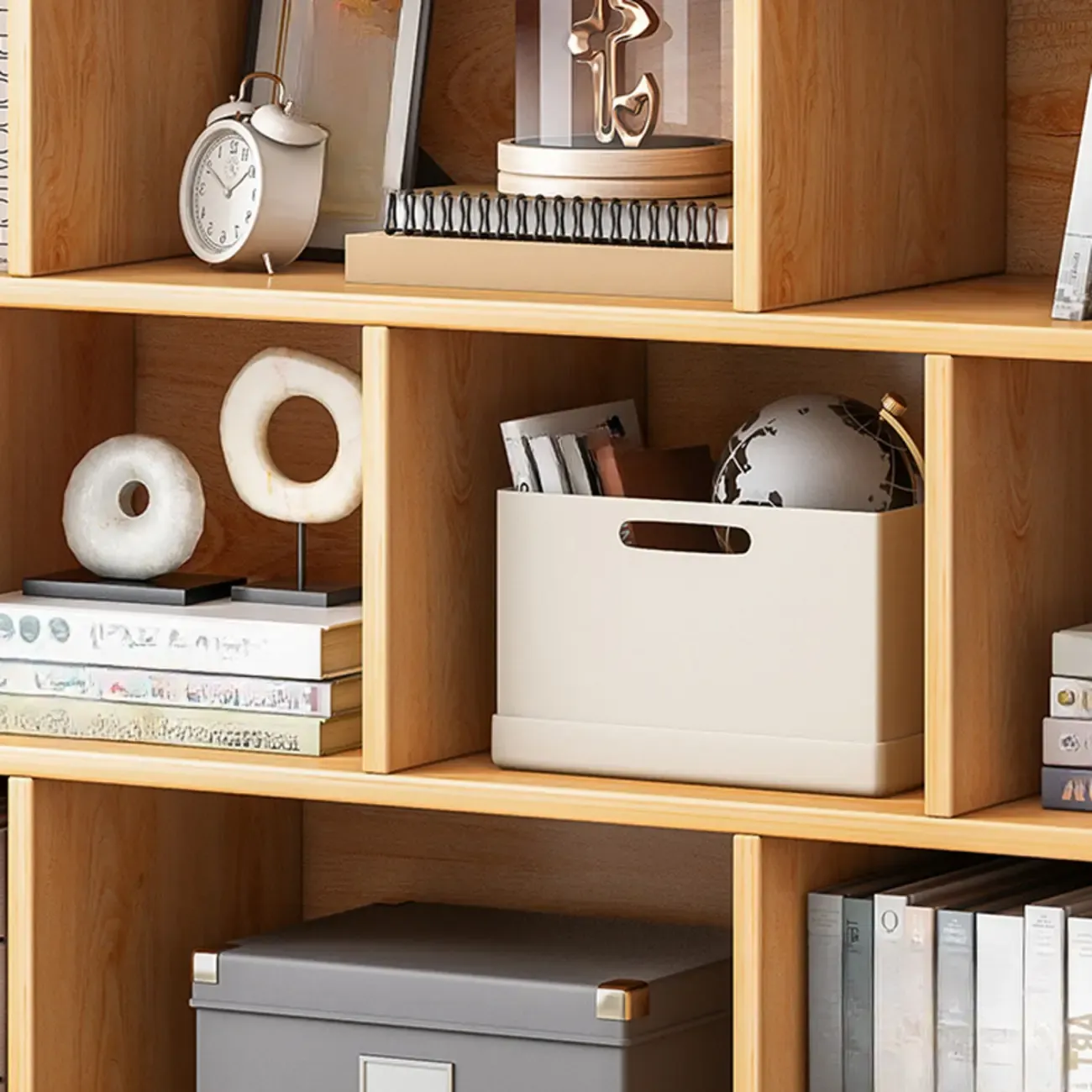 Simple Natural Finish Modular Vertical Wood Bookcase