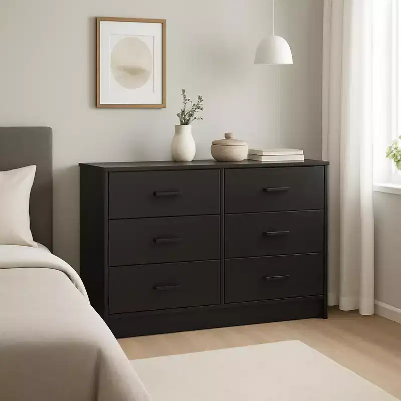 Dresser for Bedroom, Modern 6 Drawer Dresser for Bedroom, Wide Wood Chests of Drawers Storage with Metal Handle for Entryway, Hallway,Living Room