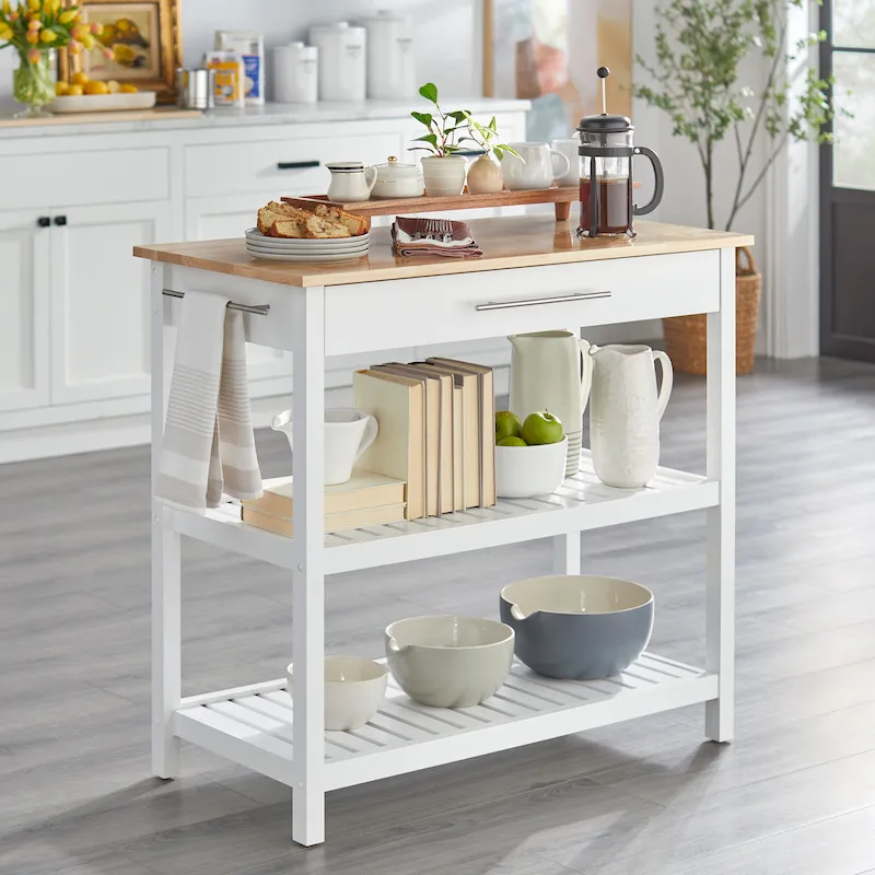 Kitchen Island with Drawer & Shelves – White / Black / Midnight Blue / Charcoal Grey, Single-Use